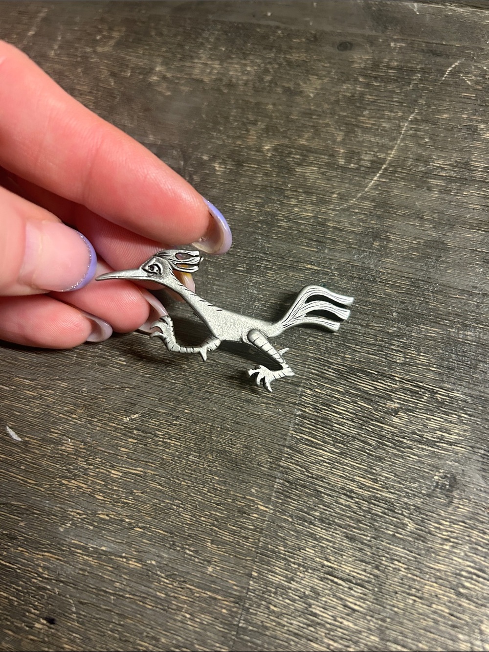 Metzke pewter roadrunner brooch